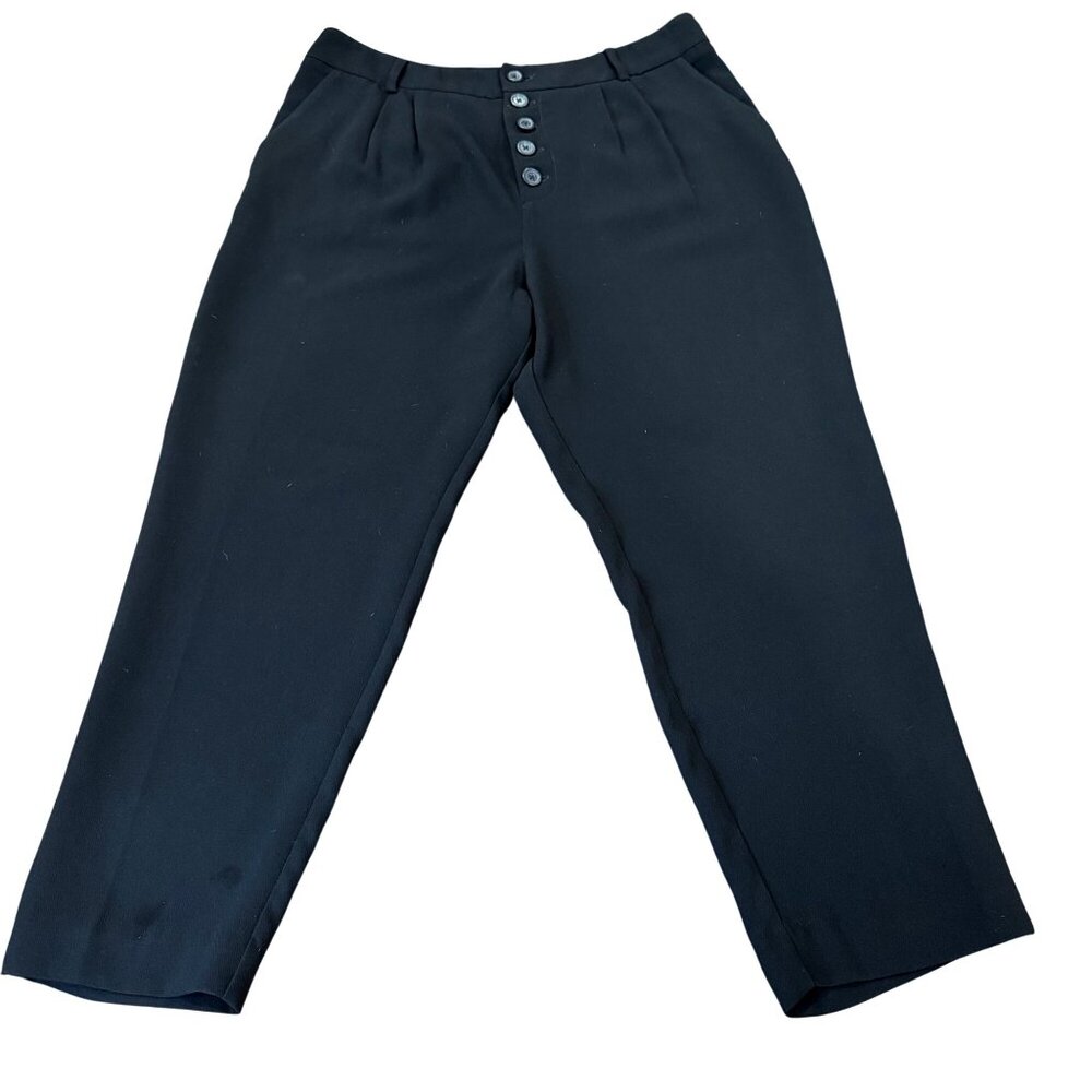 Anthropologie Women's Sasha 12 Button Fly Baggie Black Tapered Trouser Pants
